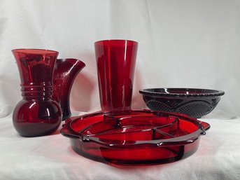 Cute Red Glass Kitchen Set