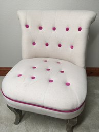 Petite Armless Dressing Chair With Fuschia Buttons- See Photos For Condition