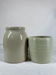 Cream And Geen Colored Vases