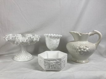 Lot Of Assorted Antique White Glass Kitchen Decor