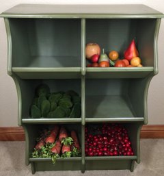 Green Six Cubby Pier One Shelf Container With Assorted Holiday Decor Included, Faux Carrots, Faux Fruit, Etc