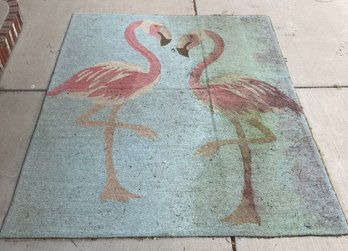 Cute 9 Foot Indoor Outdoor Flamingo Rug, Needs Cleaning (right Side In Photo Is Damp From Rain)