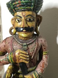 Large 30' Antique Carved & Painted Wooden Guard/soldier From Rajasthan, India