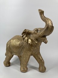 11 Inch Tall Gold Toned Resin Cast African Elephant