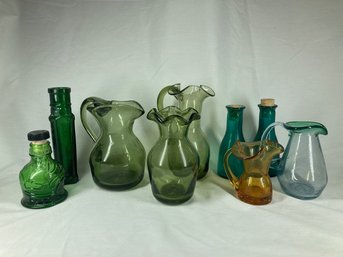 Set Of Assorted Colored Glass Vases