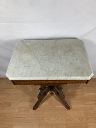 Antique Wooden Side Table With Marble Top