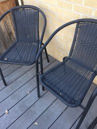 Set Of 4 Black Plastic Wicker Outdoor Chairs