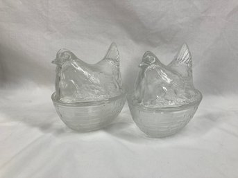 Lot Of Glass Hen 2 Piece Jars