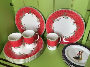 Lenox HOLIDAY GATHERINGS Wreath Plates & Cups & Sara Miller London Portmeirion Christmas Geese Plates