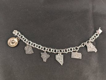Sterling Silver Charm Bracelet W/ State Charms