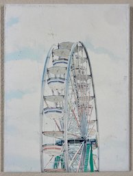 Charming Vintage Style  Ferris Wheel Print On Wood Panel