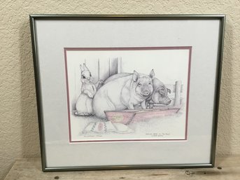 Framed & Matted Hand Signed & Numbered Artist Proof Print Of Sue Rupp Putting Hare In Pig Tails