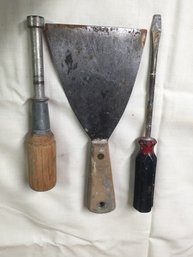Group Of Tools With Wood Handles Scraper