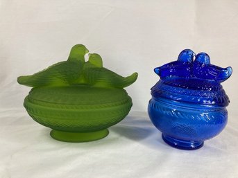 Cute Blue And Green Bird Glass Containers