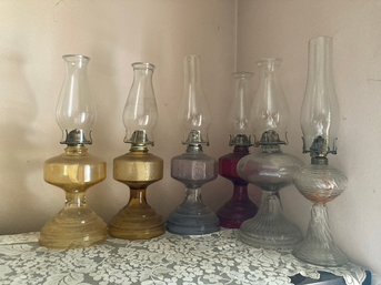 Set Of Vintage Assorted Colored Oil Lamps