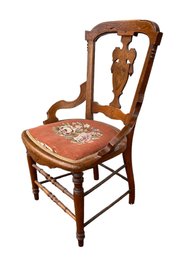 Antique Victorian Styled Wooden Chair With Padded Seat