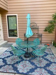 Metal Patio Table And Chair Set With Umbrella (Rug Sold Separately)