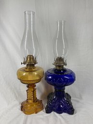 Cobalt Blue And Amber Oil Lamps