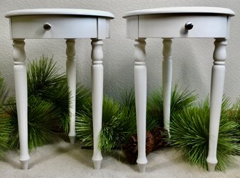 Pair Of Round White End Tables (garland Not Included)