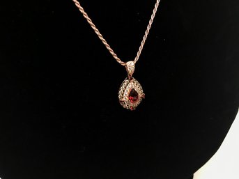 Red, Bold, Bejeweled Cut Stone Teardrop Pendant