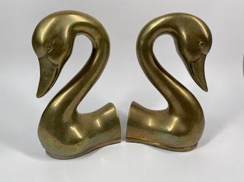Pair Of Solid Brass Swan Head Pieces