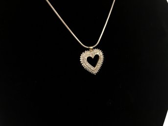 3 Rows Of Vintage Set Diamond Chips In Plated Heart Pendant