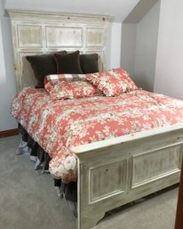 Queen Sized Rustic Panel Bed With Beautiful Pillows & Comforter, Mattresses, And Sheets Included