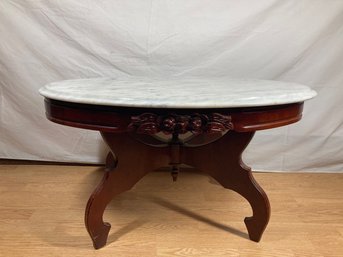 Victorian Antique Coffee Table With Italian Order Style Marble Top