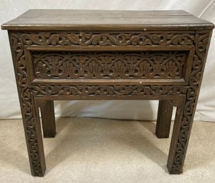 Hand Carved Ornate Solid Wood End Table