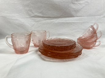 Highly Collectable Set Of Cherry Blossom Pink Depression Glass