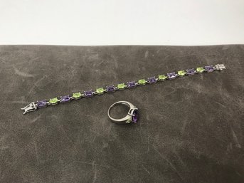 Sterling Bracelet & Necklace With Set Stones