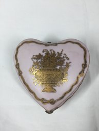 Hand Painted Pink Heart With Gold Design Hinged Porcelain Trinket Box