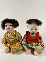Antique Small Pair Of Japanese Jointed Baby Dolls- See Photos For Condition