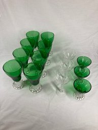 Assortment Of Green & Clear Serving Glasses