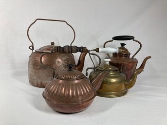 Set Of Copper And Brass Pots