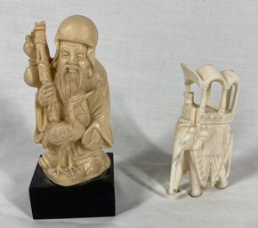 Vintage Miniature Statue Of Old Man & Elephant Carving