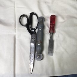 Lot Of Handy Tools- Scissors, Chisel, LIDECO Roller Cutter