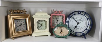 Collection Of Five Colorful Assorted Reproduction Antique Desk Clocks