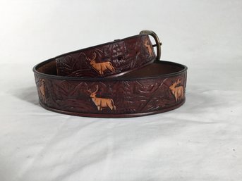 Colorado Leather Goods Deer Motif Detailed Leather Belt