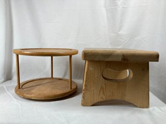 Wood Footstool And Lazy Susan