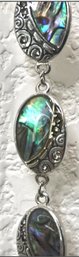 Abalone Inlay Linked Bracelet & Thin Pendant On Silvertone Chain