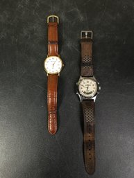 2 Nice Leather Band Wrist Watches