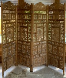 Absolutely Incredible Vintage Hand Carved 4 Panel Room Divider Screen From Kashmir, India