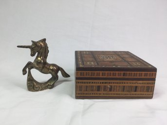 Unicorn Figurine And Little Jewelry Box