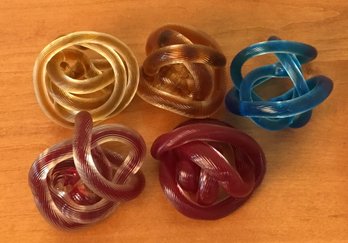 Collection Of Five Vintage Murano Art Glass Twisted Rope Blue Glass Paperweight