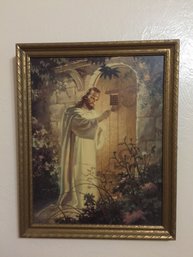 Vintage Gold Framed Jesus Knocking Print