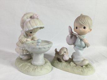 Precious Moments Dolls With Dog And Fountain