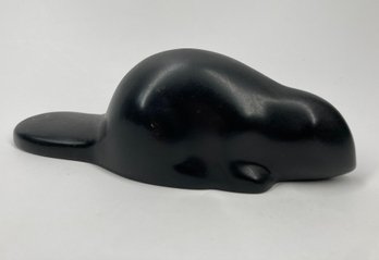 Vintage Stunning Black Pearlite Stonecraft Canadian Hand Crafted Beaver Sculpture