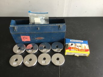 Blue Craftsman Toolbox With Assortment Of 2 1/2 Pound Plates & Industial Velcro