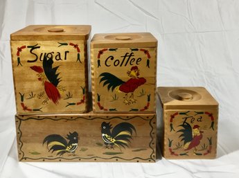 Awesome Retro Rooster Wood  Canister Set-